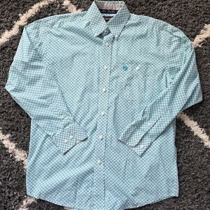 Wrangler Teal Geometric Button-Down Shirt